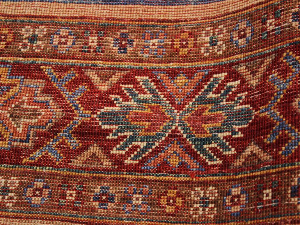 handmade Geometric Khurgeen Red Blue Hand Knotted ROUND 100% WOOL area rug 3x3