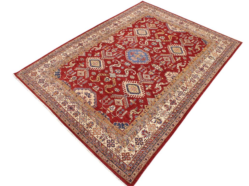 handmade Geometric Super Kazak Red Beige Hand Knotted RECTANGLE 100% WOOL area rug 9x12