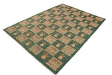 handmade Transitional Kafkaz Chobi Ziegler Green Tan Hand Knotted RECTANGLE 100% WOOL area rug 10 x 14