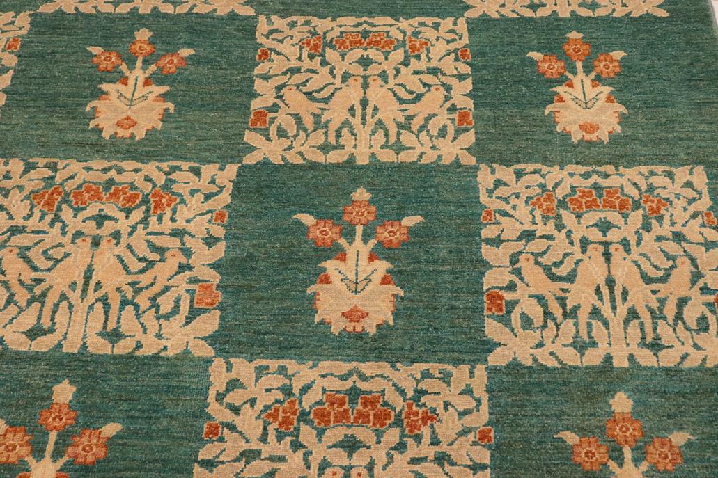 handmade Transitional Kafkaz Chobi Ziegler Green Tan Hand Knotted RECTANGLE 100% WOOL area rug 10 x 14