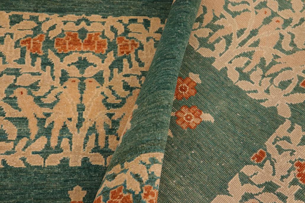 handmade Transitional Kafkaz Chobi Ziegler Green Tan Hand Knotted RECTANGLE 100% WOOL area rug 10 x 14