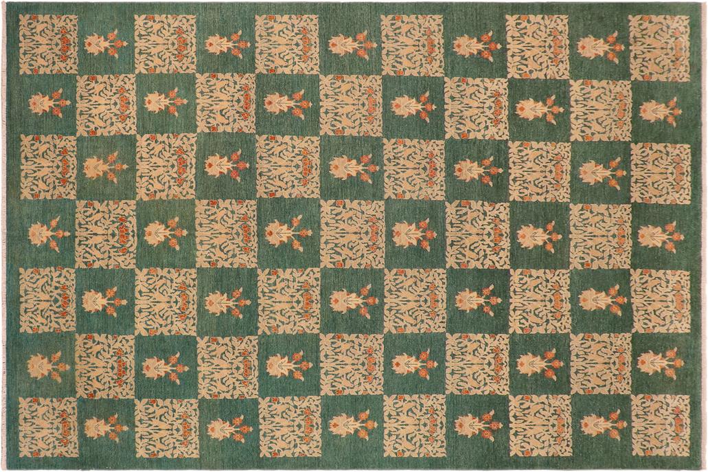 handmade Transitional Kafkaz Chobi Ziegler Green Tan Hand Knotted RECTANGLE 100% WOOL area rug 10 x 14