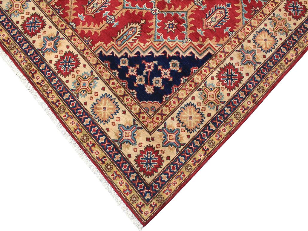 handmade Geometric Kazak Red Beige Hand Knotted RECTANGLE 100% WOOL area rug 6x8