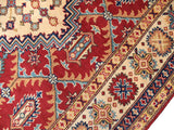 handmade Geometric Kazak Red Beige Hand Knotted RECTANGLE 100% WOOL area rug 6x8