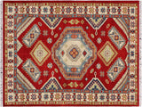 handmade Geometric Kazak Red Beige Hand Knotted RECTANGLE 100% WOOL area rug 3x5