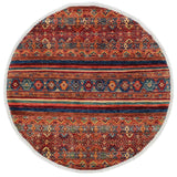 Rustic Khurgeen Marcelle Blue/Peach Wool Round - 5'0'' x 5'1''