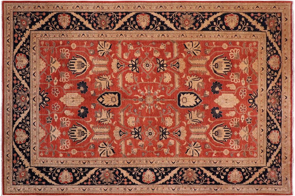 handmade Traditional Kafkaz Chobi Ziegler Rust Drk. Blue Hand Knotted RECTANGLE 100% WOOL area rug 10 x 14