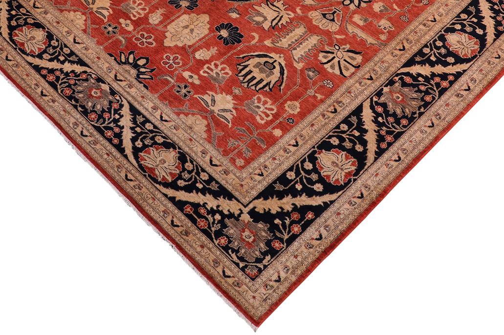 handmade Traditional Kafkaz Chobi Ziegler Rust Drk. Blue Hand Knotted RECTANGLE 100% WOOL area rug 10 x 14