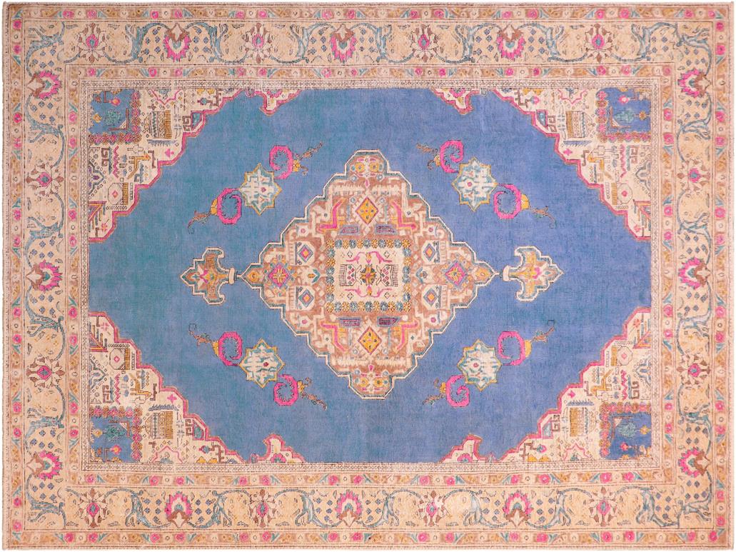handmade Vintage Blue Beige Hand Knotted RECTANGLE 100% WOOL area rug 8x11