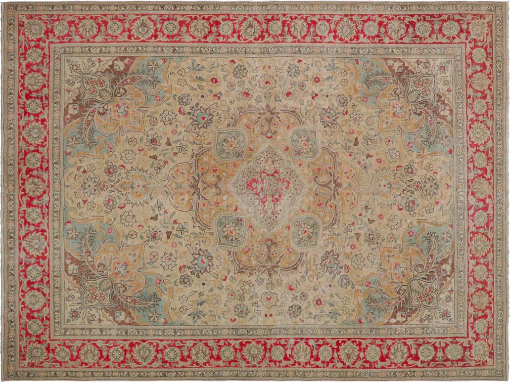 handmade Vintage Beige Pink Hand Knotted RECTANGLE 100% WOOL area rug 9x11