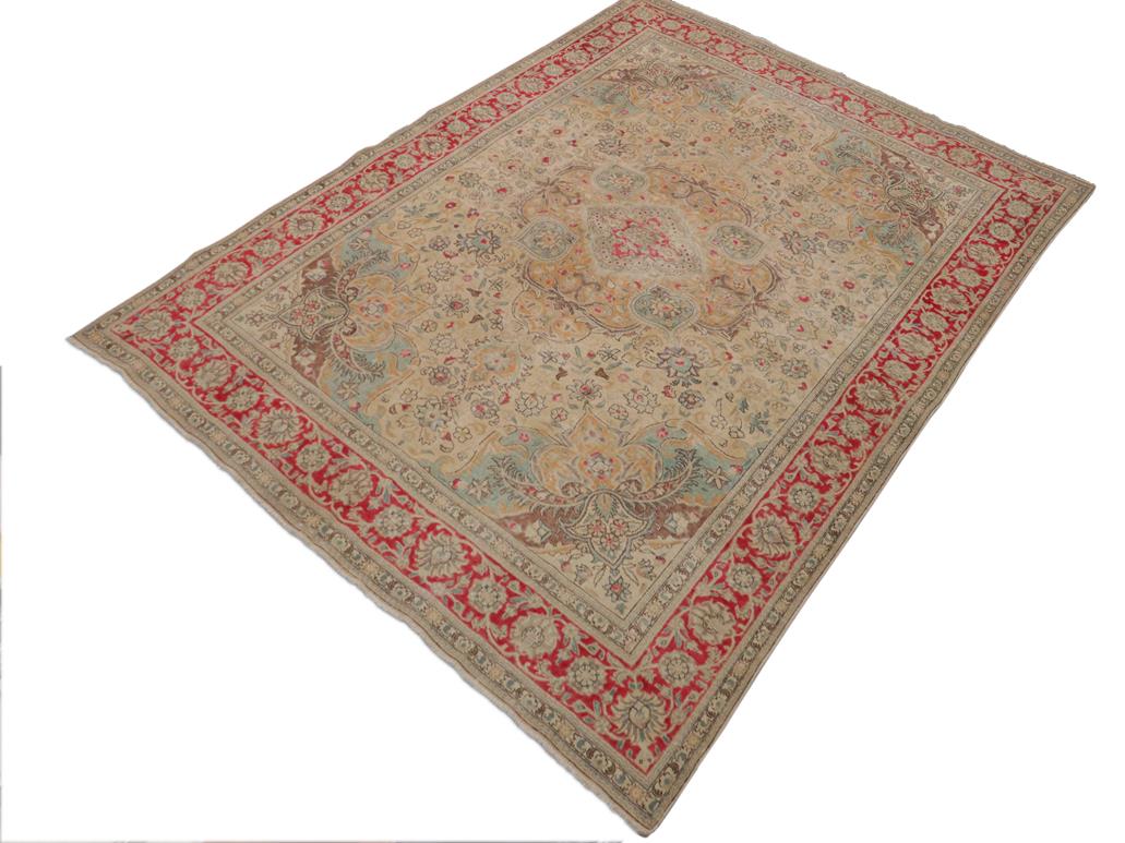 handmade Vintage Beige Pink Hand Knotted RECTANGLE 100% WOOL area rug 9x11