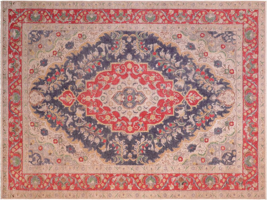 handmade Vintage Blue Red Hand Knotted RECTANGLE 100% WOOL area rug 8x11