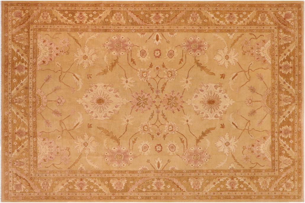 handmade Traditional Kafkaz Chobi Ziegler Gold Brown Hand Knotted RECTANGLE 100% WOOL area rug 10 x 14