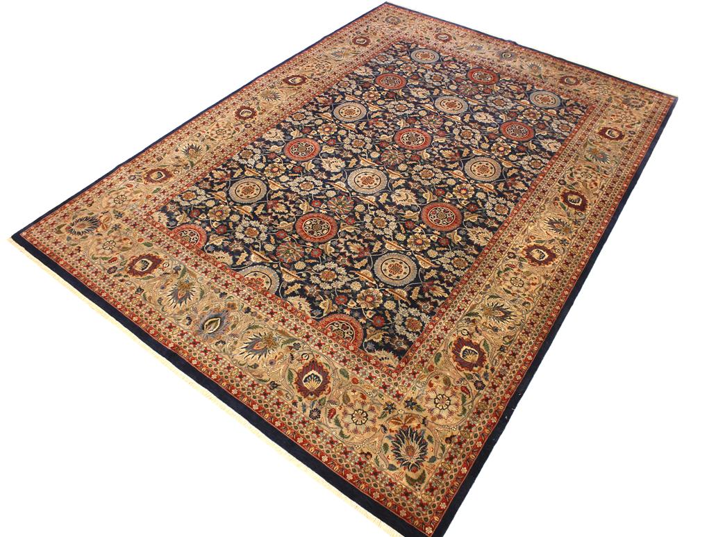 handmade Traditional Agra Tabriz Blue Tan Hand Knotted RECTANGLE 100% WOOL area rug 10x14