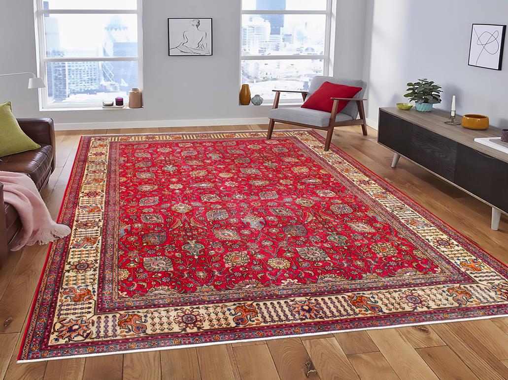 handmade Traditional Tabriz Red Beige Hand Knotted RECTANGLE 100% WOOL area rug 10x13