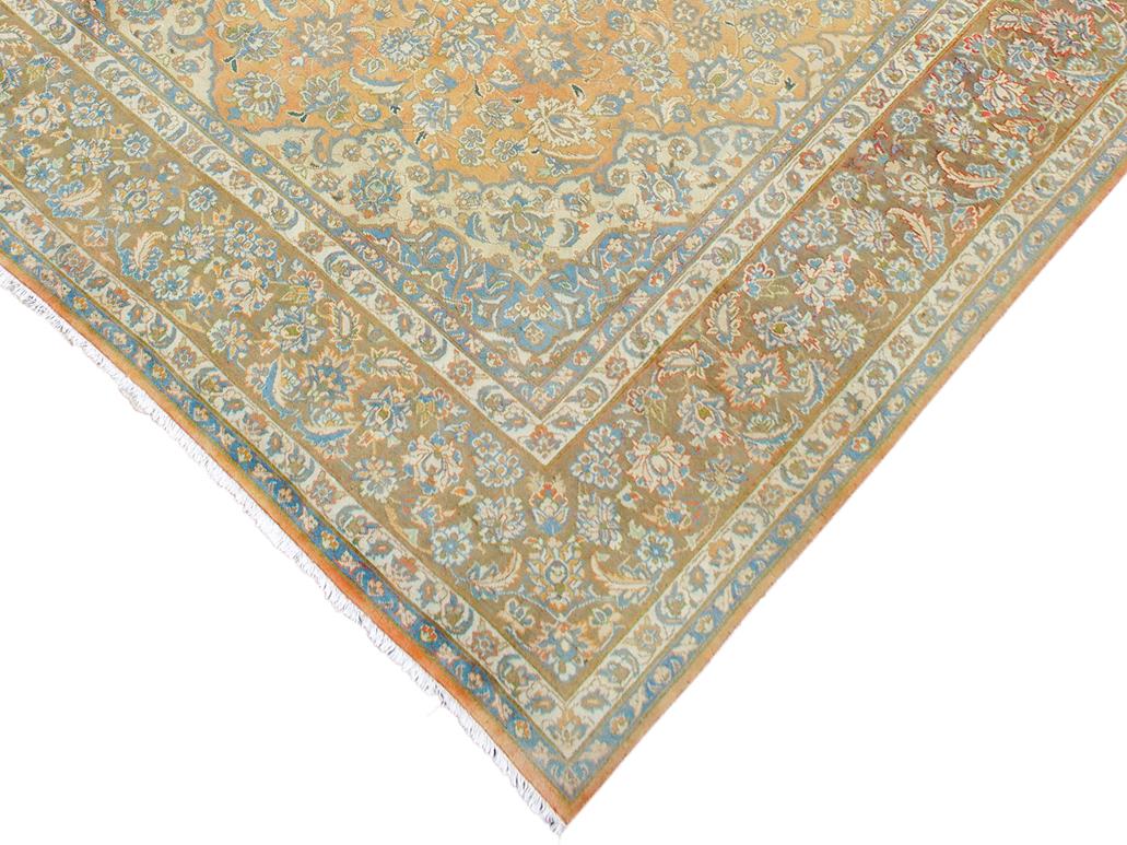 handmade Medallion, Traditional Kashan Orange Brown Hand Knotted RECTANGLE 100% WOOL area rug 10x13