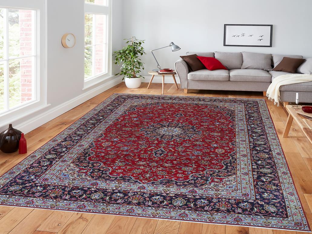 handmade Medallion, Traditional Kashan Red Purple Hand Knotted RECTANGLE 100% WOOL area rug 10x14