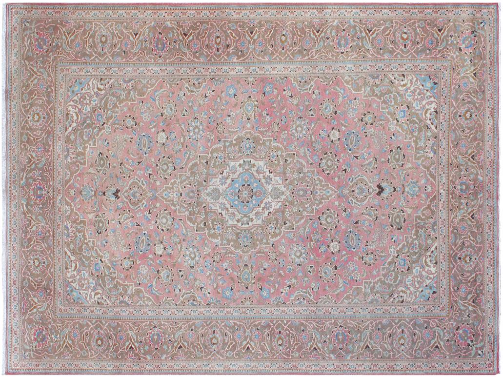 handmade Medallion, Traditional Kashan Pink Brown Hand Knotted RECTANGLE 100% WOOL area rug 8x12