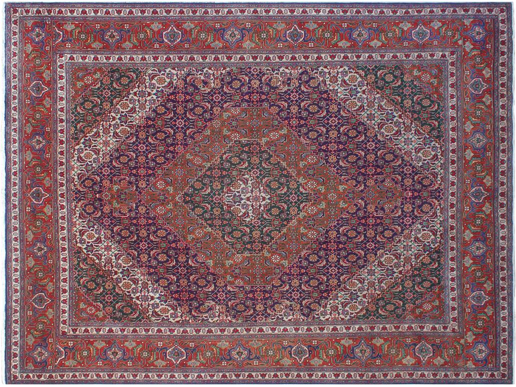handmade Medallion, Traditional Tabriz Mahi Purple Rust Hand Knotted RECTANGLE 100% WOOL area rug 10x13