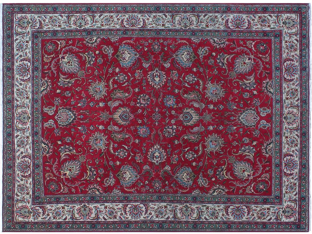 handmade Traditional Tabriz Red Beige Hand Knotted RECTANGLE 100% WOOL area rug 10x13