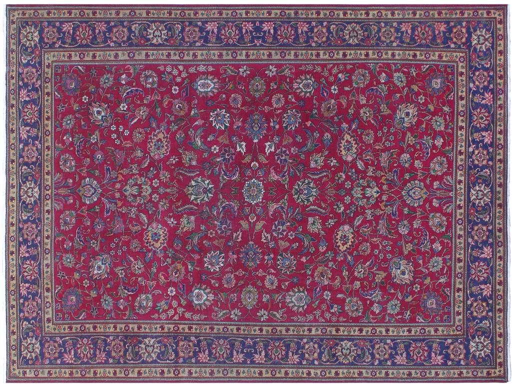 handmade Traditional Kashan Red Blue Hand Knotted RECTANGLE 100% WOOL area rug 9x13