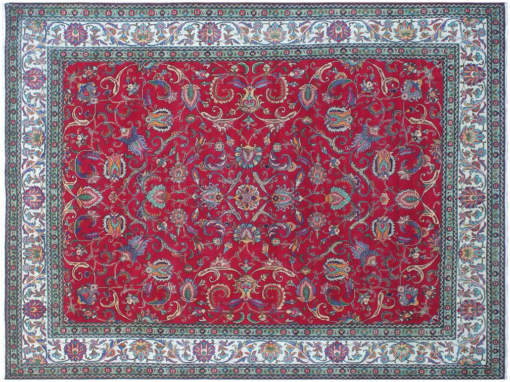 handmade Traditional Tabriz Red Beige Hand Knotted RECTANGLE 100% WOOL area rug 10x13