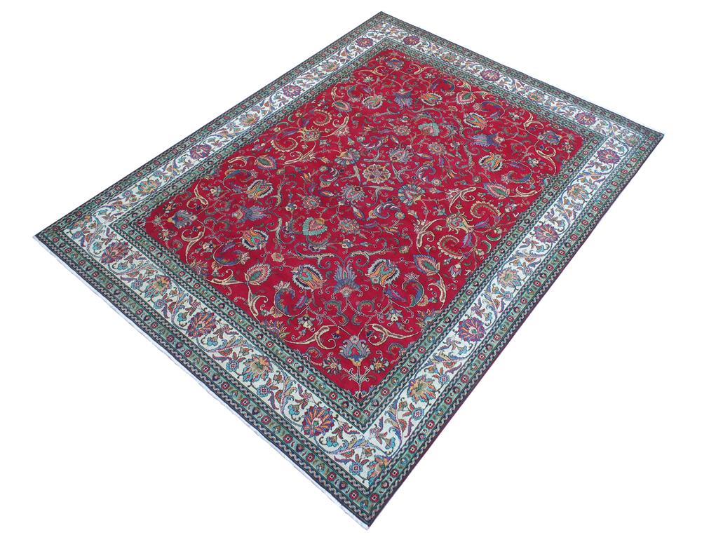 handmade Traditional Tabriz Red Beige Hand Knotted RECTANGLE 100% WOOL area rug 10x13