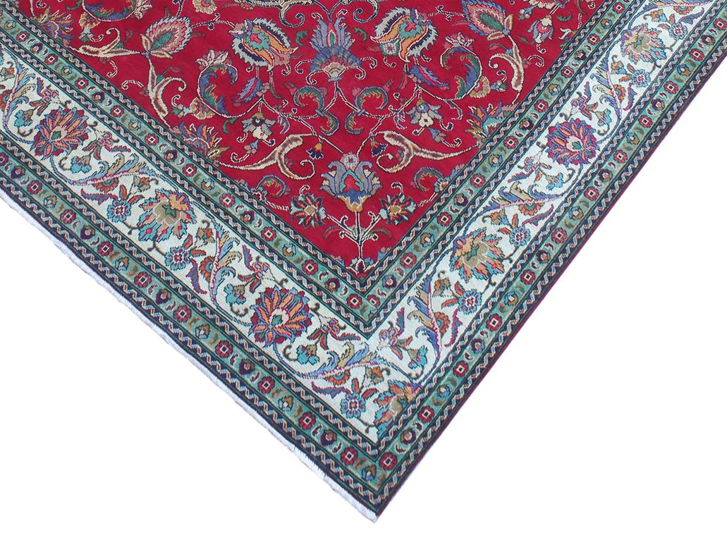 handmade Traditional Tabriz Red Beige Hand Knotted RECTANGLE 100% WOOL area rug 10x13