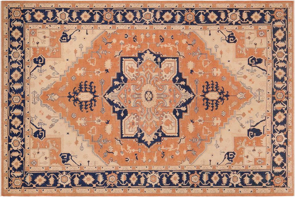 handmade Geometric Heriz Orange Blue Hand Knotted RECTANGLE 100% WOOL area rug 10 x 14
