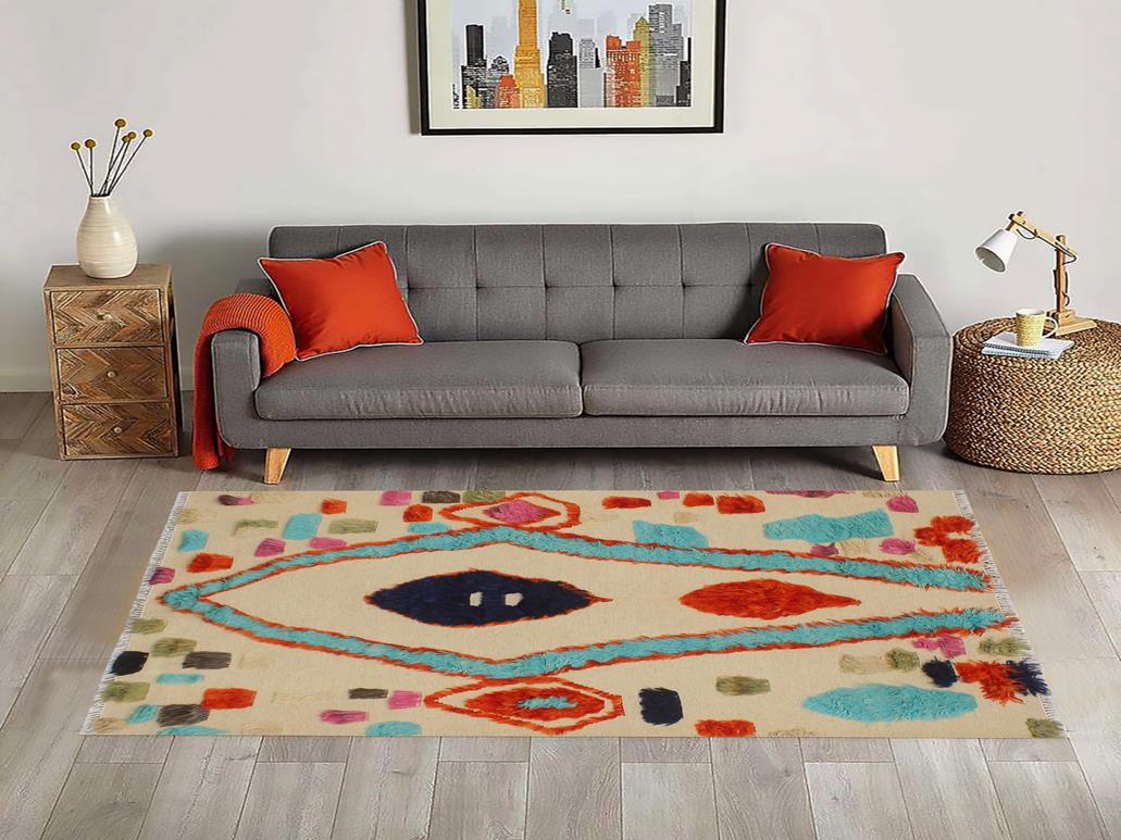 handmade Modern Moroccan Beige Rust Hand-Woven RECTANGLE 100% WOOL area rug 4 x 6