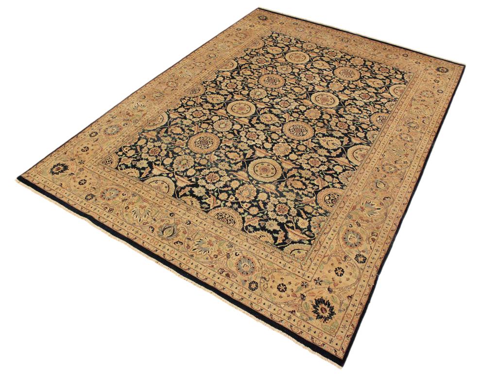 handmade Traditional Agra Tabriz Blue Tan Hand Knotted RECTANGLE 100% WOOL area rug 9x12