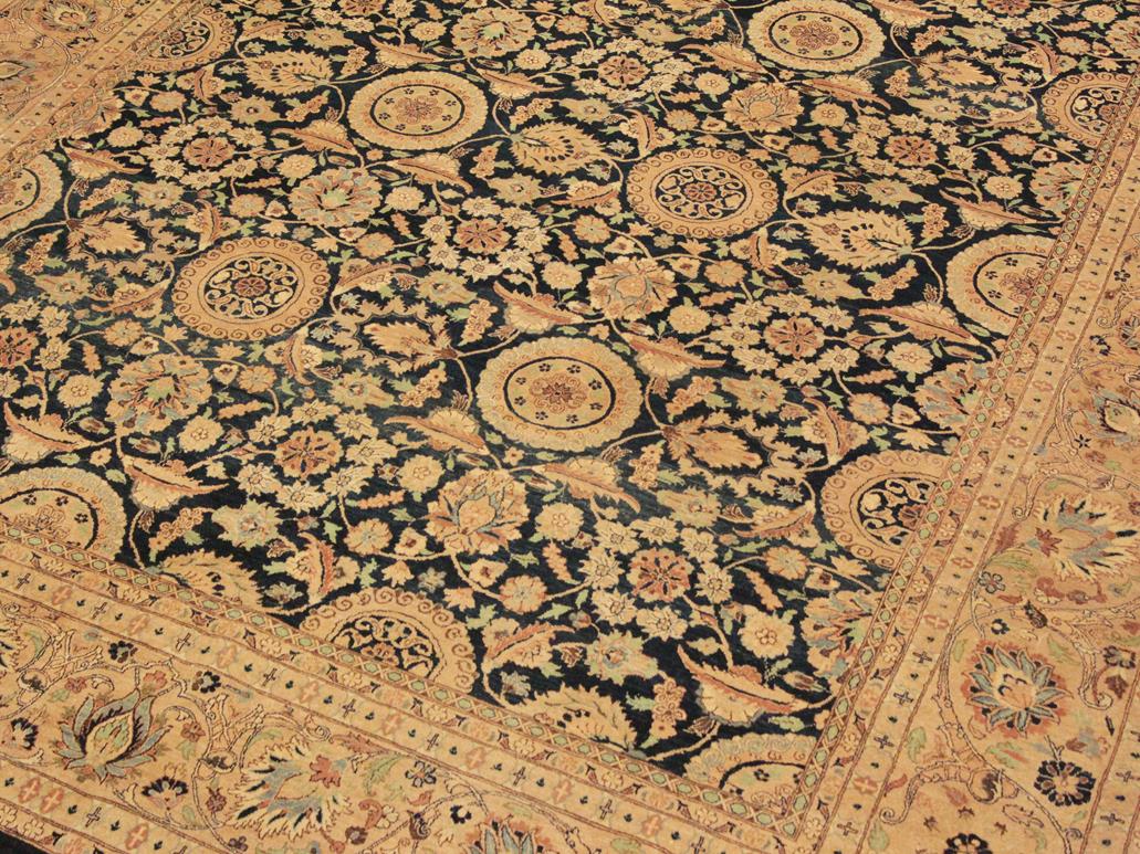 handmade Traditional Agra Tabriz Blue Tan Hand Knotted RECTANGLE 100% WOOL area rug 9x12