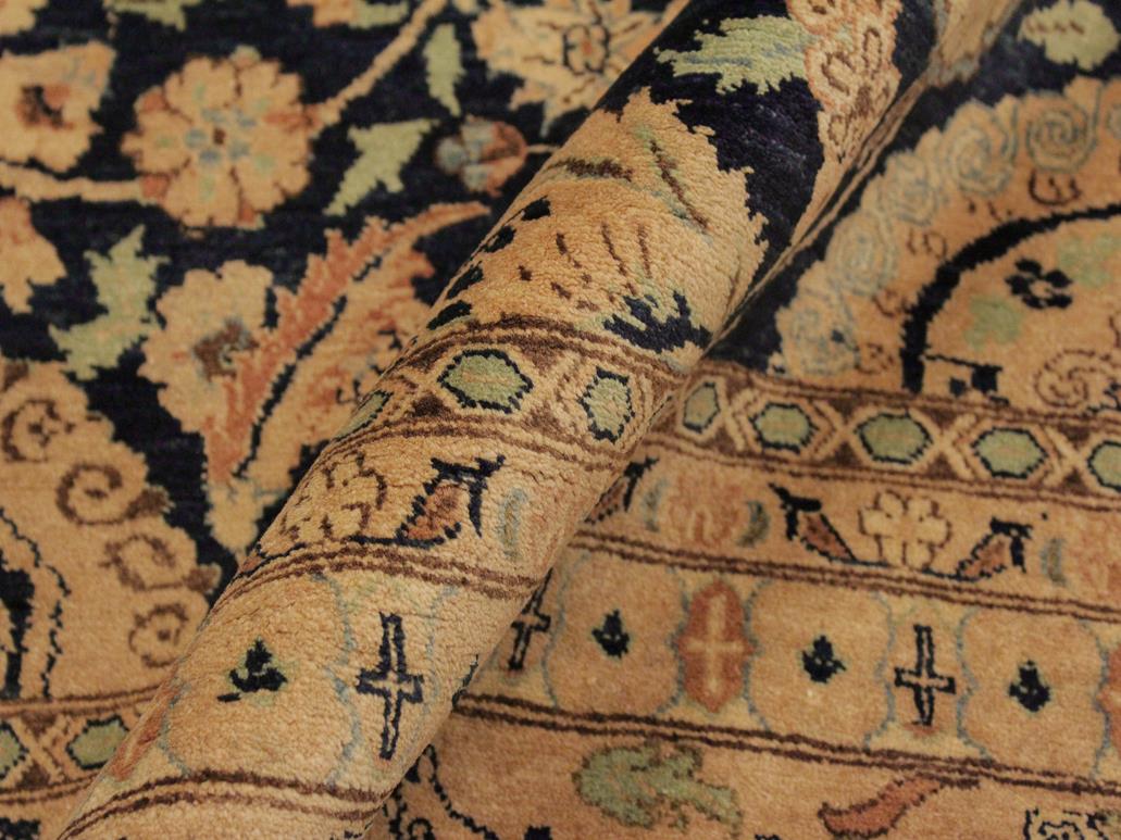 handmade Traditional Agra Tabriz Blue Tan Hand Knotted RECTANGLE 100% WOOL area rug 9x12