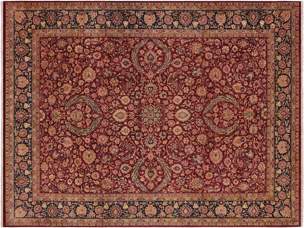 handmade Traditional Dabir Maroon Blue Hand Knotted RECTANGLE 100% WOOL area rug 9x12