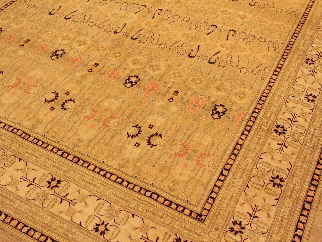 handmade Traditional Agra Tan Beige Hand Knotted RECTANGLE 100% WOOL area rug 9x12