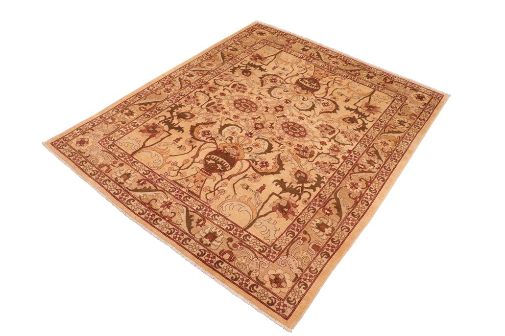 handmade Traditional Kafkaz Chobi Ziegler Tan Red Hand Knotted RECTANGLE 100% WOOL area rug 8 x 10
