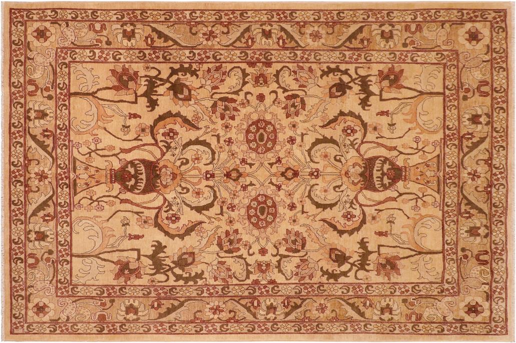 handmade Traditional Kafkaz Chobi Ziegler Tan Red Hand Knotted RECTANGLE 100% WOOL area rug 8 x 10