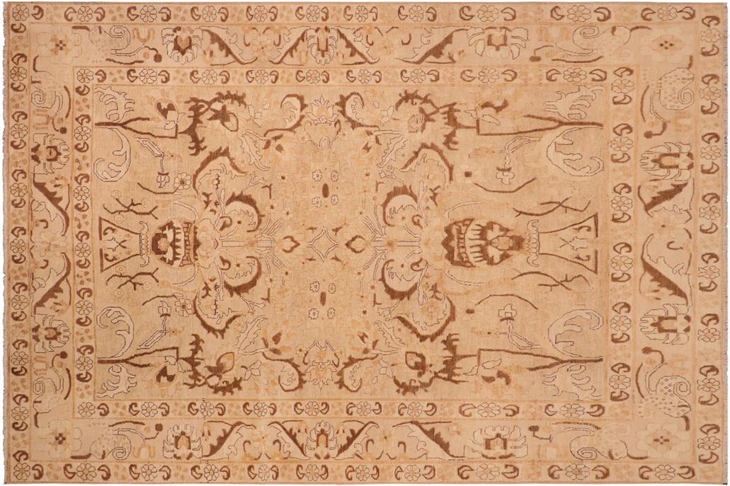 handmade Traditional Kafkaz Chobi Ziegler Tan Brown Hand Knotted RECTANGLE 100% WOOL area rug 8 x 9