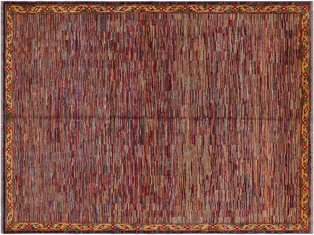 Modern Gabbeh Oralee Blue/Red Wool Rug - 8'1'' x 9'10''