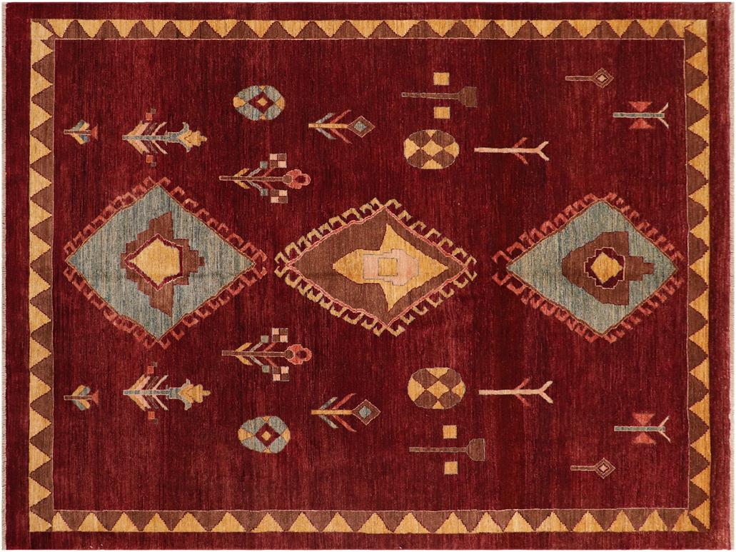 Boho Chic Gabbeh Marisol Red/Blue Wool Rug - 7'8'' x 10'0''