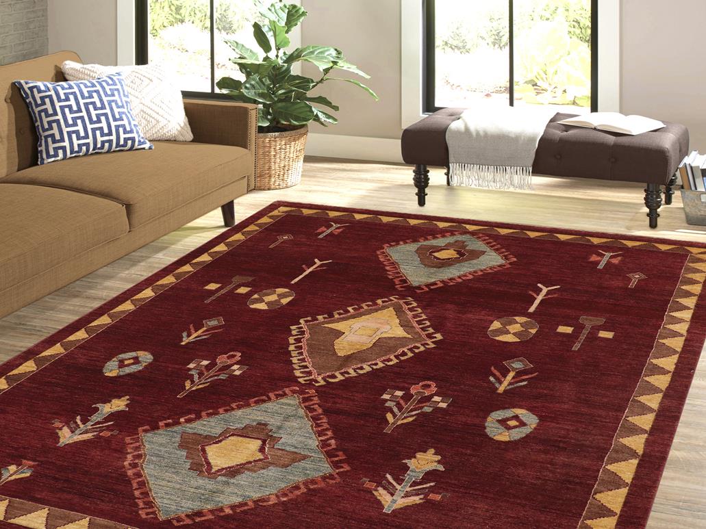 Boho Chic Gabbeh Marisol Red/Blue Wool Rug - 7'8'' x 10'0''