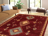 Boho Chic Gabbeh Marisol Red/Blue Wool Rug - 7'8'' x 10'0''