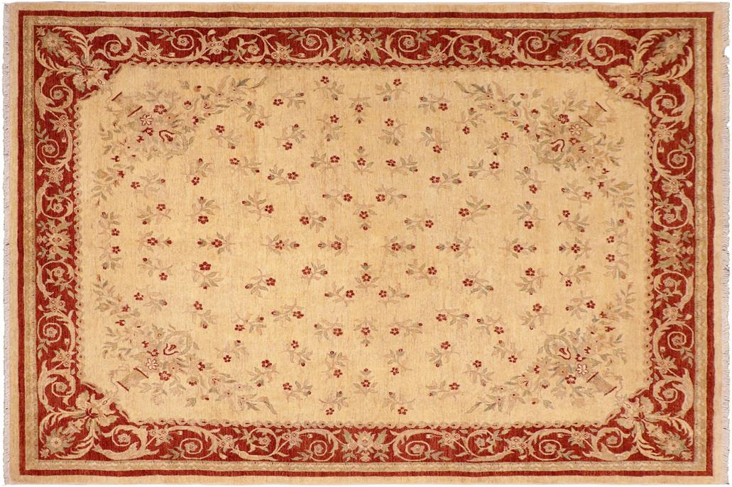 handmade Transitional Kafkaz Chobi Ziegler Beige Rust Hand Knotted RECTANGLE 100% WOOL area rug 8 x 10