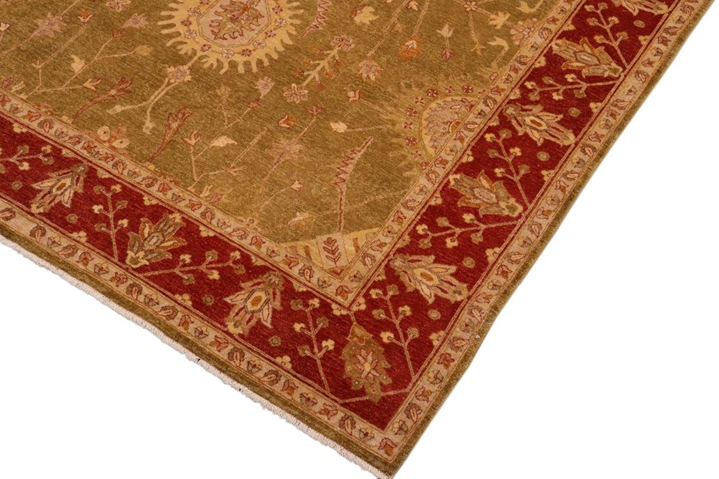 handmade Traditional Kafkaz Chobi Ziegler Olive Green Rust Hand Knotted RECTANGLE 100% WOOL area rug 8 x 10