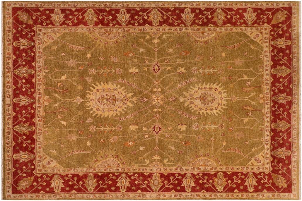 handmade Traditional Kafkaz Chobi Ziegler Olive Green Rust Hand Knotted RECTANGLE 100% WOOL area rug 8 x 10