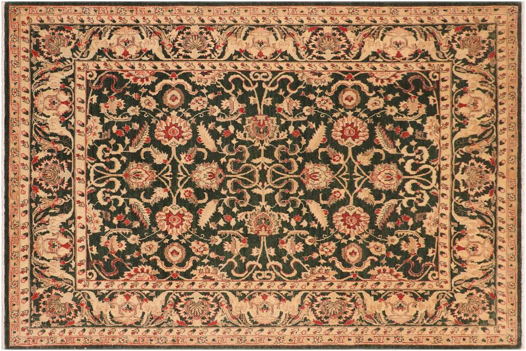 handmade Traditional Kafkaz Chobi Ziegler Green Beige Hand Knotted RECTANGLE 100% WOOL area rug 8 x 10
