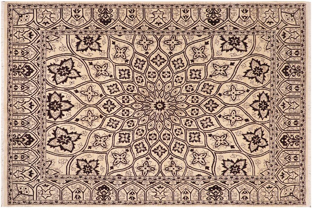 handmade Geometric Kafkaz Chobi Ziegler Ivory Beige Hand Knotted RECTANGLE 100% WOOL area rug 8 x 10
