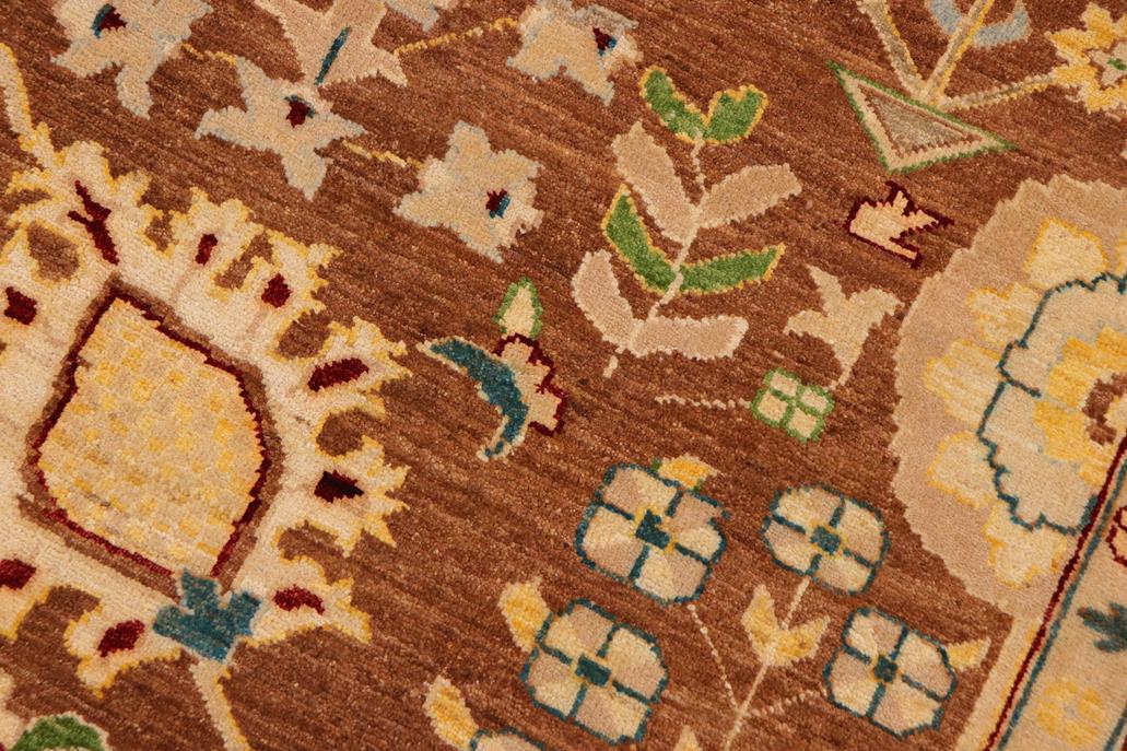 handmade Traditional Kafkaz Chobi Ziegler Brown Beige Hand Knotted RECTANGLE 100% WOOL area rug 9 x 12