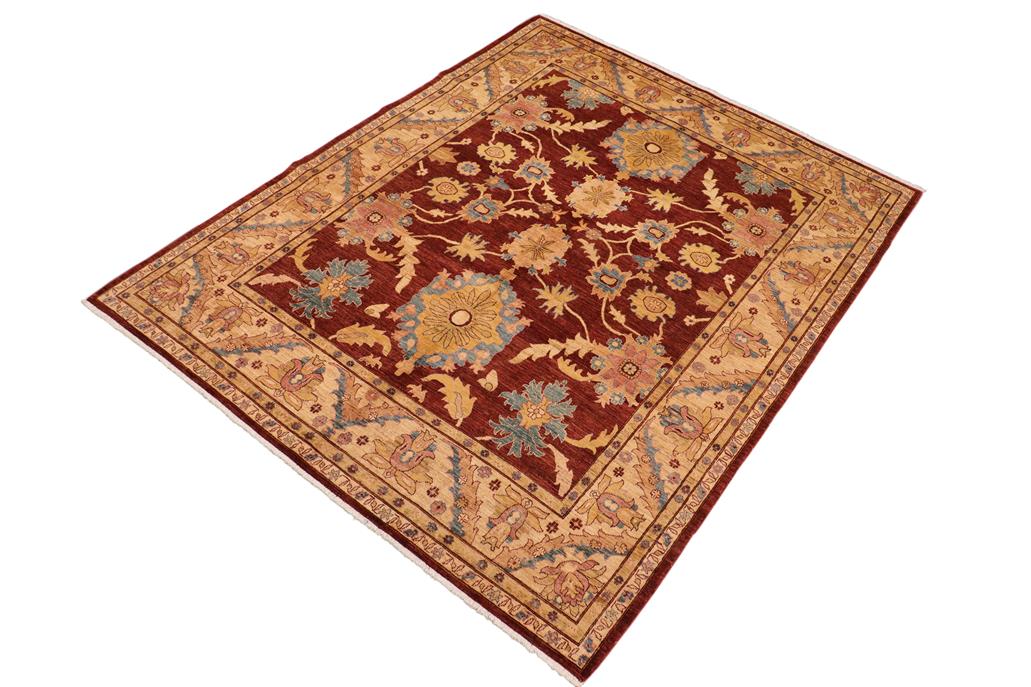 handmade Traditional Kafkaz Chobi Ziegler Red Tan Hand Knotted RECTANGLE 100% WOOL area rug 8 x 10