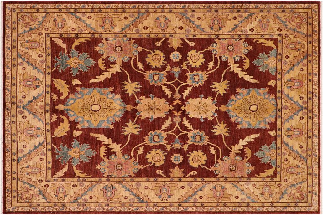 handmade Traditional Kafkaz Chobi Ziegler Red Tan Hand Knotted RECTANGLE 100% WOOL area rug 8 x 10
